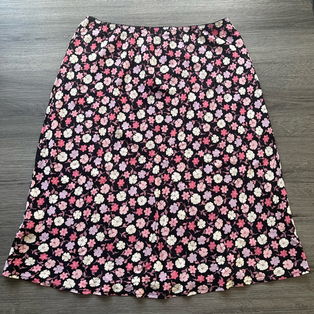 Y2K Florence + Fred Black/Pink/White Dark Floral Flouncy Midi Skirt Sz M Barbie